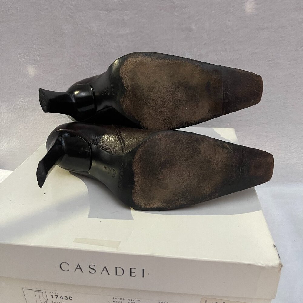 Auc CASSADEI Pellami Brown Leather Back Zip Pointy Ankle Boots Made in Italy - Picture 15 of 16
